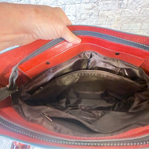 Popoti Red Leather Shoulder Bags Messenger Crossbody Tote with Adjustable Straps - Picture 8 of 13